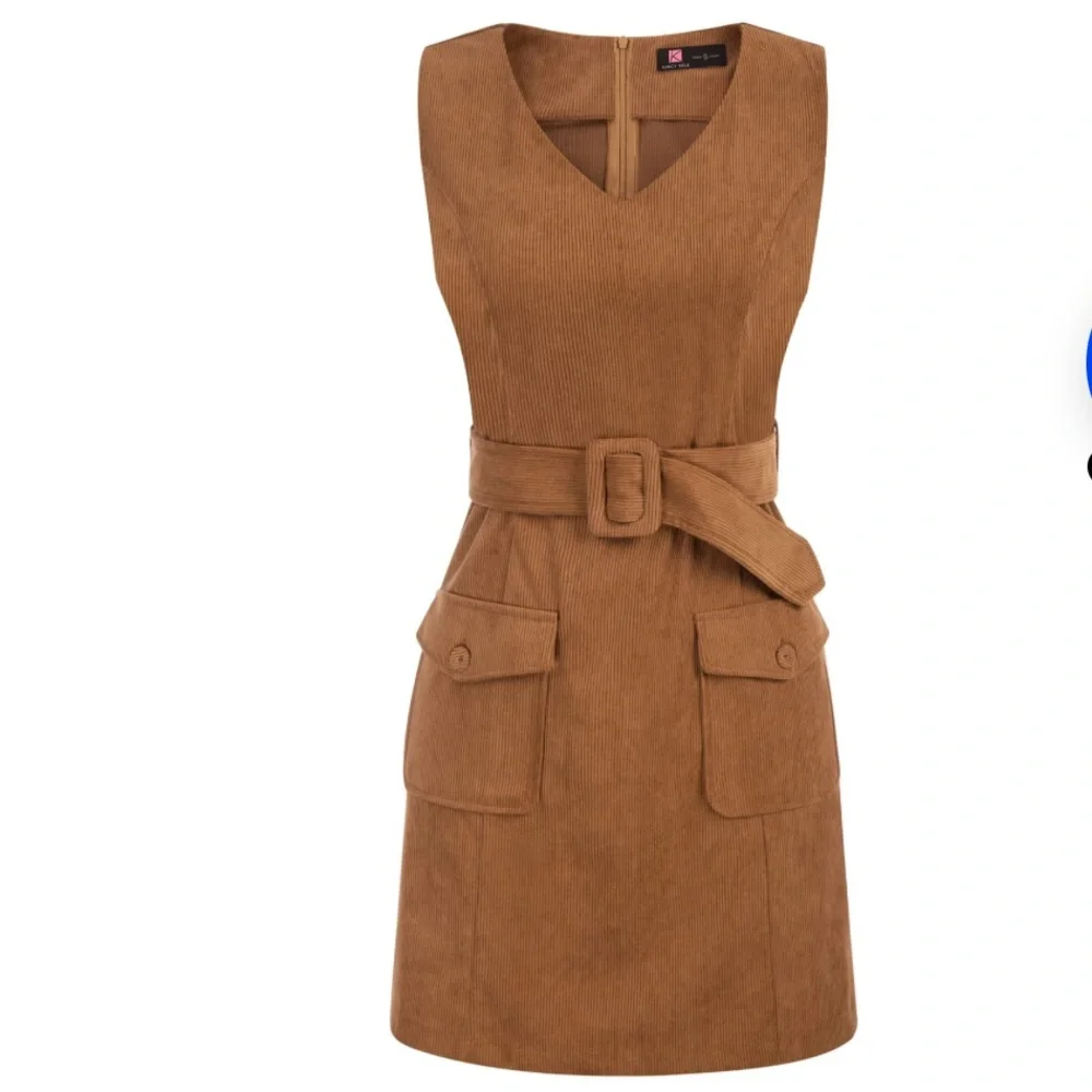 NWT Kancy Kole Brown Corduroy Pinafore Dress with Belt & Pockets - Picture 5 of 14